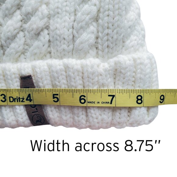 LCZTN White Cable Knit Fleece Lined Pom Beanie Cap OS - Picture 10 of 11